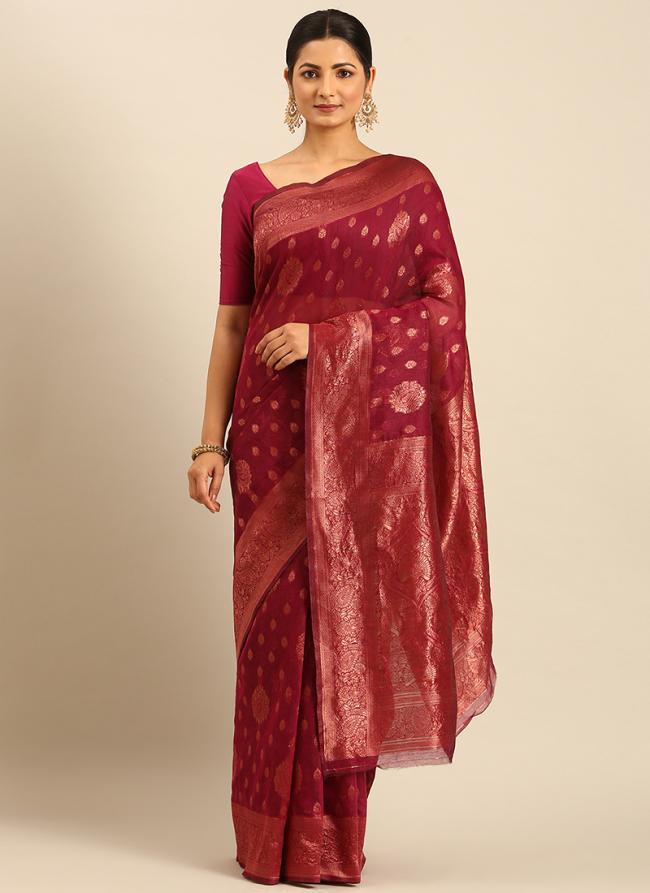 Cotton Pink Daily Wear Weaving Saree